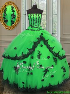Extravagant Floor Length Lace Up Sweet 16 Dresses Green and In forMilitary Ball and Sweet 16 and Quinceanera withBeading and Embroidery