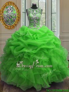 Clearance Beading and Ruffles and Pick Ups Sweet 16 Quinceanera Dress Green Lace Up Sleeveless Floor Length