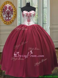 Decent Sleeveless Taffeta Floor Length Lace Up Quince Ball Gowns inBurgundy forSpring and Summer and Fall and Winter withEmbroidery