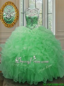 Spring and Summer and Fall and Winter Organza Sleeveless Floor Length Sweet 16 Dress andBeading and Ruffles