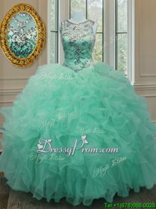 Beautiful Floor Length Ball Gowns Sleeveless Apple Green Sweet 16 Dresses Lace Up