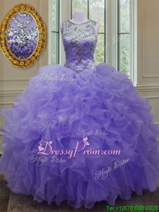 Affordable Sleeveless Beading and Ruffles Lace Up Quince Ball Gowns