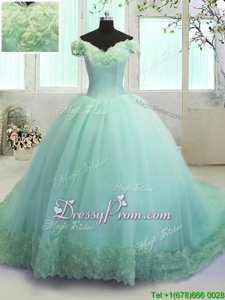 Glorious Spring and Summer and Fall and Winter Organza Sleeveless With Train 15th Birthday Dress Court Train andHand Made Flower