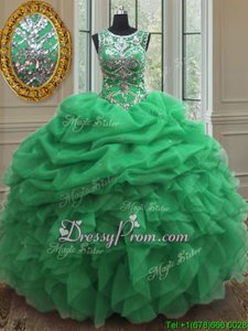 Exquisite Spring Green Scoop Neckline Beading and Ruffles and Pick Ups Sweet 16 Dress Sleeveless Lace Up