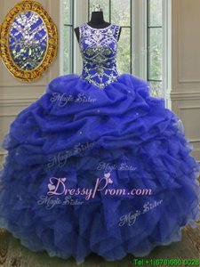 Flare Royal Blue Sleeveless Organza Lace Up Quinceanera Gowns forMilitary Ball and Sweet 16 and Quinceanera