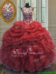 Artistic Scoop Sleeveless Organza Quinceanera Dress Beading and Ruffles and Pick Ups Lace Up