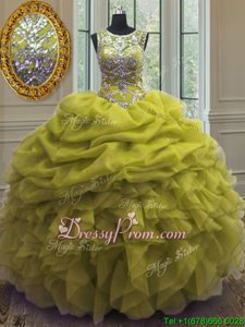 Dynamic Yellow Green Lace Up Sweet 16 Dresses Beading and Ruffles and Pick Ups Sleeveless Floor Length