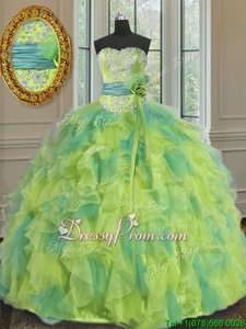 Super Sleeveless Beading and Appliques and Ruffles and Sashes|ribbons and Hand Made Flower Lace Up 15 Quinceanera Dress