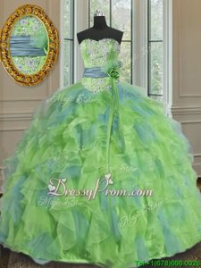 Dazzling Multi-color Sleeveless Beading and Appliques and Ruffles and Sashes|ribbons and Hand Made Flower Floor Length Sweet 16 Quinceanera Dress