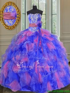 Artistic Multi-color Sweetheart Lace Up Beading and Appliques and Ruffles and Sashes|ribbons and Hand Made Flower Quinceanera Dresses Sleeveless