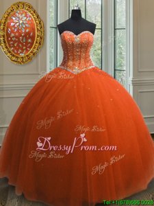 Dazzling Orange Sleeveless Beading and Sequins Floor Length Sweet 16 Quinceanera Dress