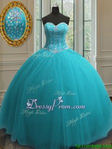 Luxurious Aqua Blue Sweetheart Neckline Beading 15 Quinceanera Dress Sleeveless Lace Up