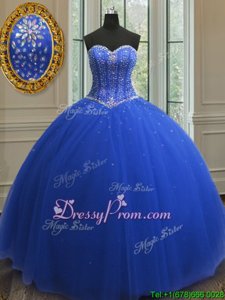 Admirable Ball Gowns 15 Quinceanera Dress Royal Blue Sweetheart Tulle Sleeveless Floor Length Lace Up