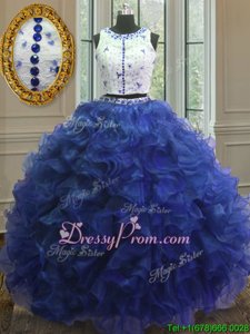 Amazing Sleeveless Floor Length Appliques and Ruffles Clasp Handle Quinceanera Dresses with Royal Blue