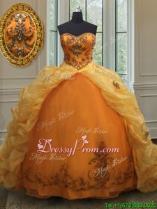 Sumptuous Orange Sweetheart Lace Up Beading and Appliques and Pick Ups Sweet 16 Dresses Court Train Sleeveless