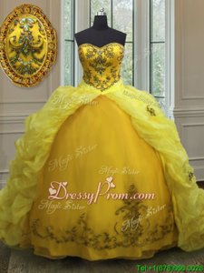 Modest Spring and Summer and Fall and Winter Organza Sleeveless With Train Quinceanera Gown Court Train andBeading and Appliques and Pick Ups