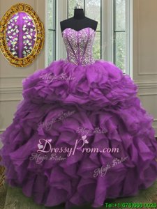 Colorful Purple Sleeveless Beading and Ruffles Floor Length Quinceanera Dress