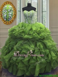 Luxury Green Organza Lace Up Quinceanera Dress Sleeveless Floor Length Beading and Ruffles