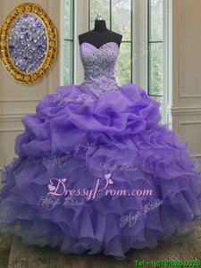 Great Spring and Summer and Fall and Winter Organza Sleeveless Floor Length Quinceanera Gown andBeading and Ruffles and Pick Ups