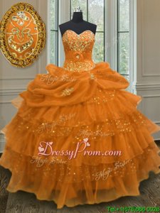 Classical Floor Length Ball Gowns Sleeveless Orange Ball Gown Prom Dress Lace Up