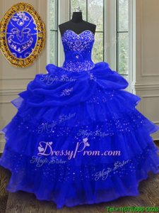 Custom Fit Sweetheart Sleeveless Lace Up Quinceanera Gowns Royal Blue Organza