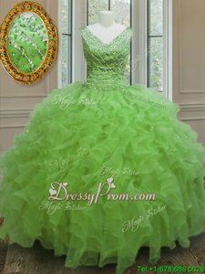 Wonderful Sleeveless Zipper Floor Length Beading and Ruffles Quinceanera Dress