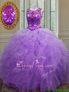 Lavender Scoop Neckline Beading and Ruffles Sweet 16 Quinceanera Dress Sleeveless Lace Up