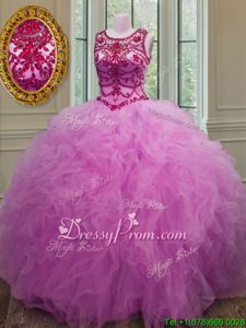 Dazzling Scoop Sleeveless Lace Up Sweet 16 Quinceanera Dress Lilac Tulle