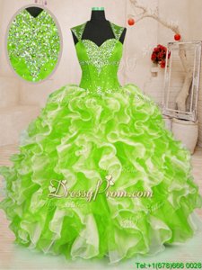 Low Price Ball Gowns Sweet 16 Dress Yellow Green Sweetheart Organza Sleeveless Floor Length Lace Up