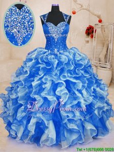 Spectacular Royal Blue Sleeveless Floor Length Beading and Ruffles Lace Up Quinceanera Gowns