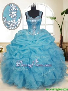 Decent Spring and Summer and Fall and Winter Organza Sleeveless Floor Length Quinceanera Dress andBeading and Ruffles and Pick Ups