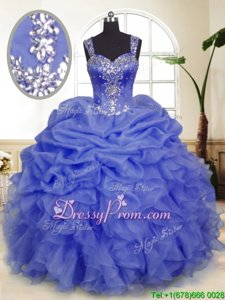 Fine Purple Sleeveless Beading and Ruffles and Pick Ups Floor Length Quinceanera Dresses
