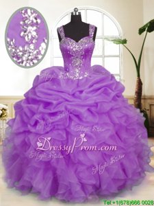 Flirting Lavender Sleeveless Organza Zipper Quinceanera Dresses forMilitary Ball and Sweet 16 and Quinceanera