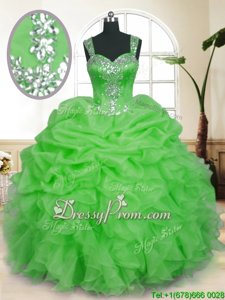 Decent Spring and Summer and Fall and Winter Organza Sleeveless Floor Length Sweet 16 Dress andBeading and Ruffles and Pick Ups