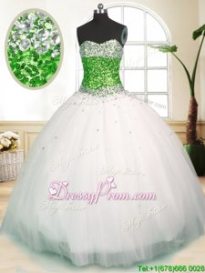 Extravagant Floor Length Ball Gowns Sleeveless White Vestidos de Quinceanera Zipper