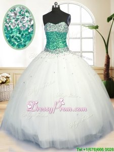Dynamic Beading Ball Gown Prom Dress White Lace Up Sleeveless Floor Length