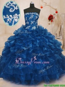 Stylish Floor Length Navy Blue 15th Birthday Dress Strapless Sleeveless Lace Up
