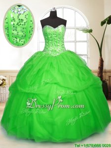 Attractive Spring Green Sleeveless Tulle Lace Up Sweet 16 Quinceanera Dress forMilitary Ball and Sweet 16 and Quinceanera