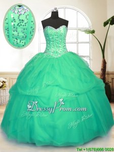 Ball Gowns Quinceanera Gowns Green Sweetheart Tulle Sleeveless Floor Length Lace Up