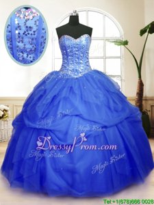 Wonderful Sweetheart Sleeveless Tulle Quinceanera Gown Sequins and Pick Ups Lace Up