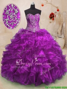 Exquisite With Train Lace Up Quinceanera Gowns Purple and In forMilitary Ball and Sweet 16 and Quinceanera withBeading and Ruffles Sweep Train