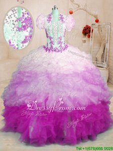 Trendy Sleeveless Brush Train Lace Up With Train Beading and Appliques and Ruffles 15 Quinceanera Dress