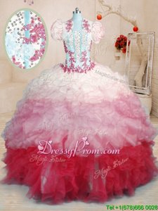 Amazing Multi-color Sleeveless With Train Beading and Appliques and Ruffles Lace Up Quinceanera Gowns