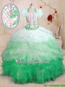Fashionable Multi-color Ball Gowns Organza Sweetheart Sleeveless Beading and Appliques and Ruffles With Train Lace Up Quinceanera Dress Brush Train