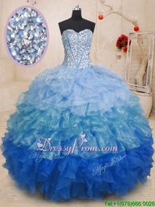 Organza Sweetheart Sleeveless Lace Up Beading and Ruffles Quinceanera Gowns inMulti-color