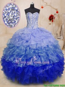 Organza Sweetheart Sleeveless Lace Up Beading and Ruffles Vestidos de Quinceanera inMulti-color