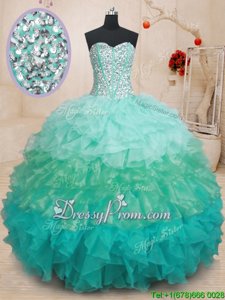 Deluxe Sleeveless Organza Floor Length Lace Up Vestidos de Quinceanera inMulti-color forSpring and Summer and Fall and Winter withBeading and Ruffles