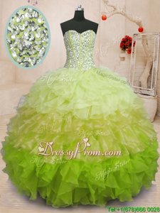 Enchanting Floor Length Multi-color Ball Gown Prom Dress Organza Sleeveless Spring and Summer and Fall and Winter Beading and Ruffles