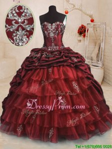 Free and Easy Summer and Fall and Winter Organza and Taffeta Sleeveless With Train 15 Quinceanera Dress Sweep Train andBeading and Appliques and Ruffled Layers and Pick Ups
