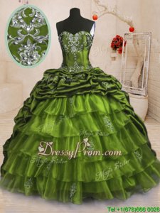 Fantastic With Train Ball Gowns Sleeveless Olive Green Quinceanera Gown Sweep Train Lace Up